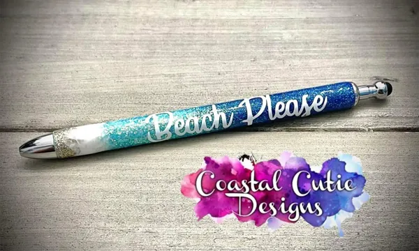 “Beach please” aqua glitter pen