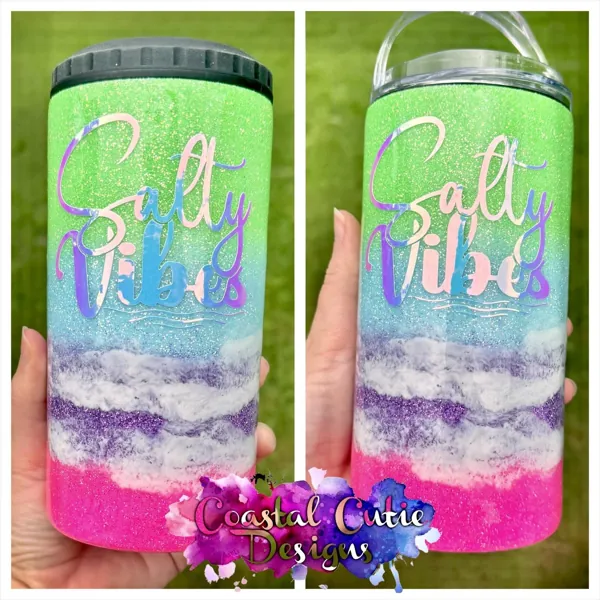 “Salty vibes” 4-in-1 with an aqua, white and pink wave of glitter